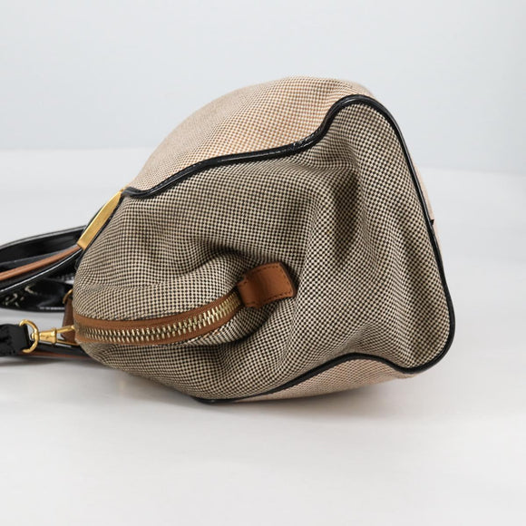 FENDI Camel Rain Hand Bag Canvas 2way Beige Gold Auth BA5335