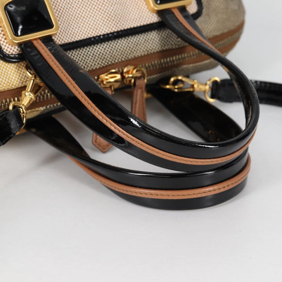 FENDI Camel Rain Hand Bag Canvas 2way Beige Gold Auth BA5335