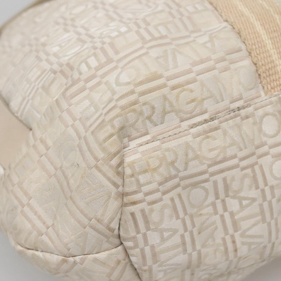 Salvatore Ferragamo Shoulder Bag Nylon Beige Silver Auth BA5336