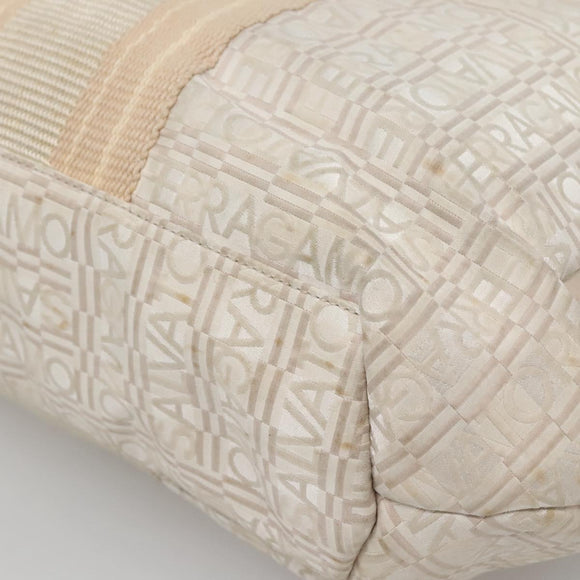 Salvatore Ferragamo Shoulder Bag Nylon Beige Silver Auth BA5336