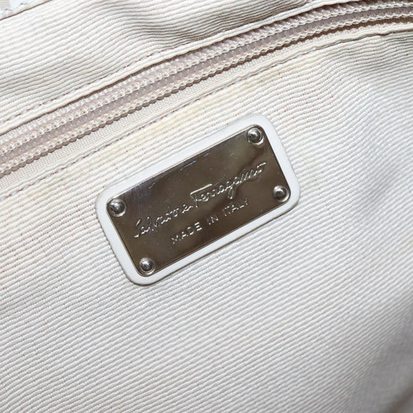 Salvatore Ferragamo Shoulder Bag Nylon Beige Silver Auth BA5336