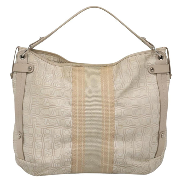 Salvatore Ferragamo Shoulder Bag Nylon Beige Silver Auth BA5336