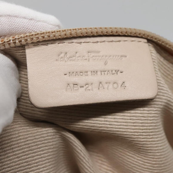 Salvatore Ferragamo Shoulder Bag Nylon Beige Silver Auth BA5336