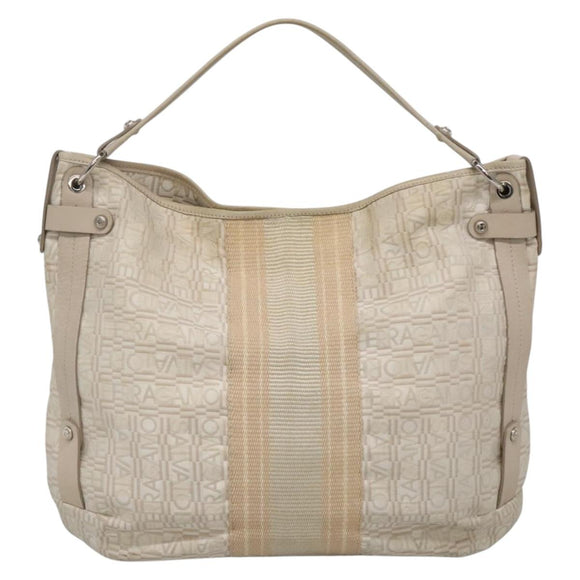 Salvatore Ferragamo Shoulder Bag Nylon Beige Silver Auth BA5336