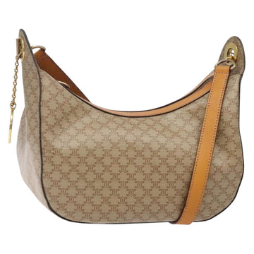 CELINE Macadam Canvas Shoulder Bag PVC Beige Gold Auth BA5337