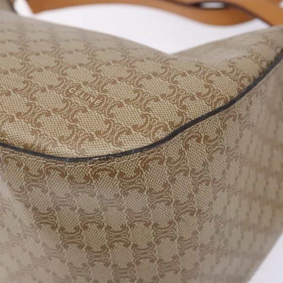 CELINE Macadam Canvas Shoulder Bag PVC Beige Gold Auth BA5337