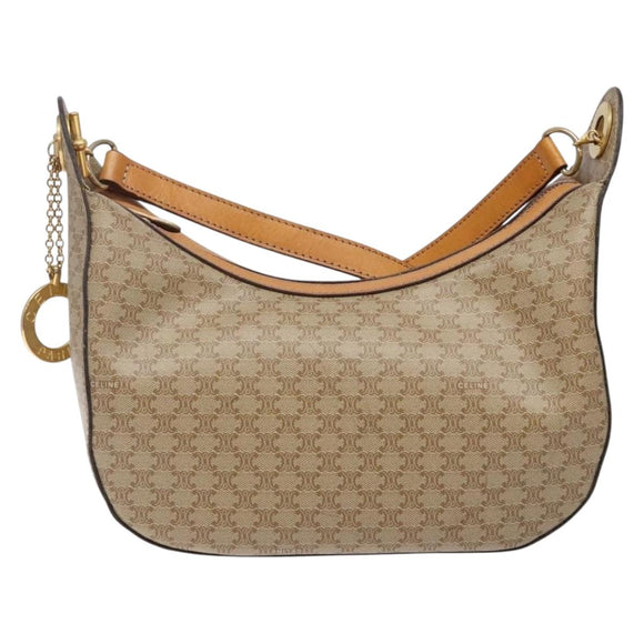 CELINE Macadam Canvas Shoulder Bag PVC Beige Gold Auth BA5337