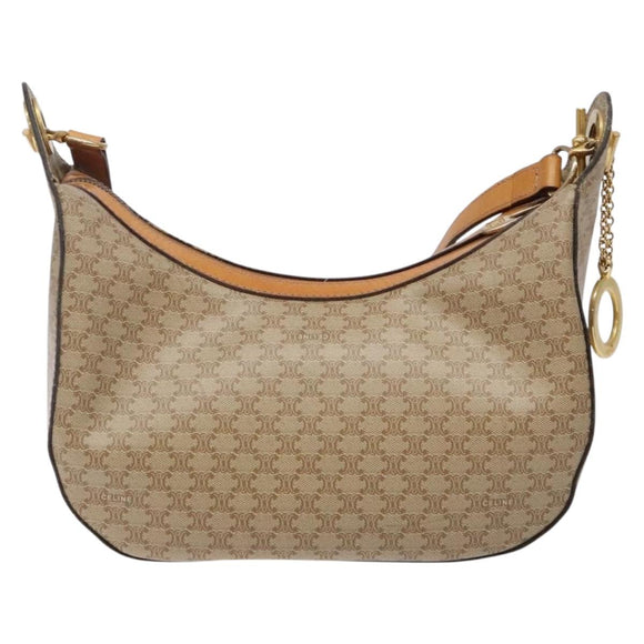 CELINE Macadam Canvas Shoulder Bag PVC Beige Gold Auth BA5337