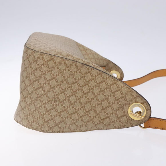 CELINE Macadam Canvas Shoulder Bag PVC Beige Gold Auth BA5337
