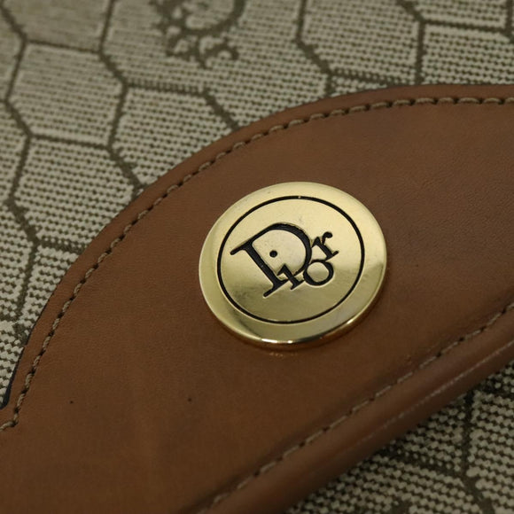 Christian Dior Honeycomb Canvas Chain Shoulder Bag PVC Beige Gold Auth BA5344