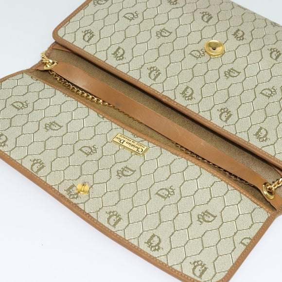 Christian Dior Honeycomb Canvas Chain Shoulder Bag PVC Beige Gold Auth BA5344