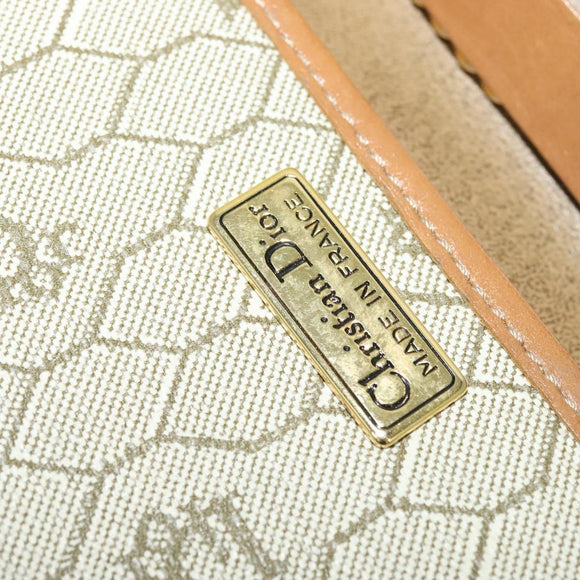 Christian Dior Honeycomb Canvas Chain Shoulder Bag PVC Beige Gold Auth BA5344