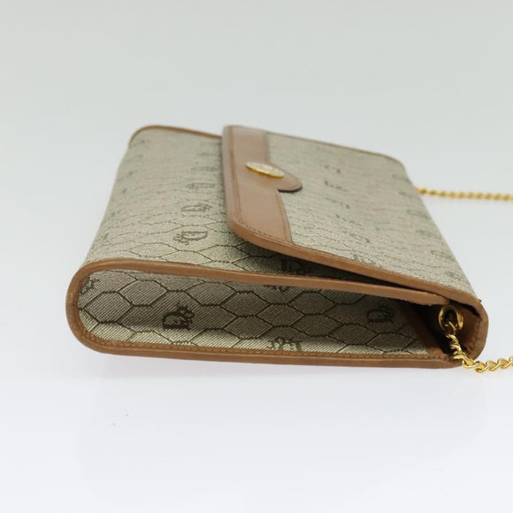 Christian Dior Honeycomb Canvas Chain Shoulder Bag PVC Beige Gold Auth BA5344