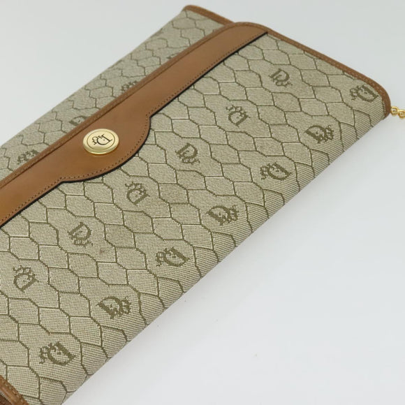 Christian Dior Honeycomb Canvas Chain Shoulder Bag PVC Beige Gold Auth BA5344