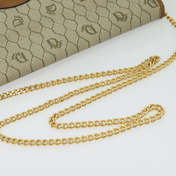 Christian Dior Honeycomb Canvas Chain Shoulder Bag PVC Beige Gold Auth BA5344