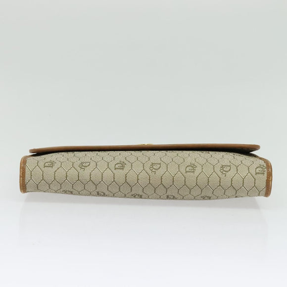 Christian Dior Honeycomb Canvas Chain Shoulder Bag PVC Beige Gold Auth BA5344