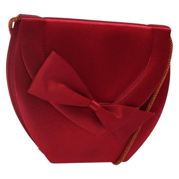 SAINT LAURENT Shoulder Bag Satin Red Gold Auth BA5345