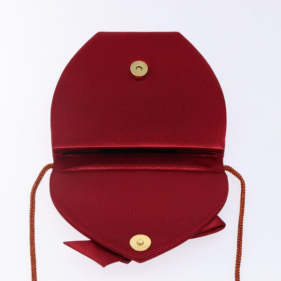 SAINT LAURENT Shoulder Bag Satin Red Gold Auth BA5345
