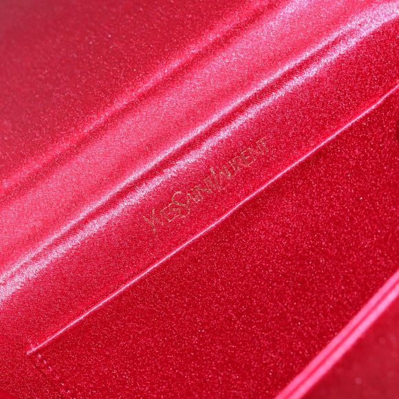 SAINT LAURENT Shoulder Bag Satin Red Gold Auth BA5345