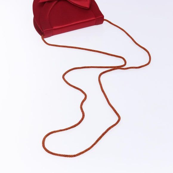 SAINT LAURENT Shoulder Bag Satin Red Gold Auth BA5345