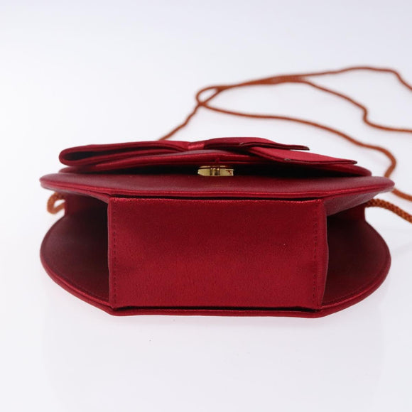 SAINT LAURENT Shoulder Bag Satin Red Gold Auth BA5345