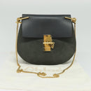 Chloe Chain Drew Shoulder Bag Leather Khaki Gold Auth BA5346-12