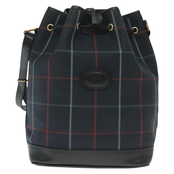 Burberrys Nova Check Shoulder Bag PVC Navy Gold Auth BA5347