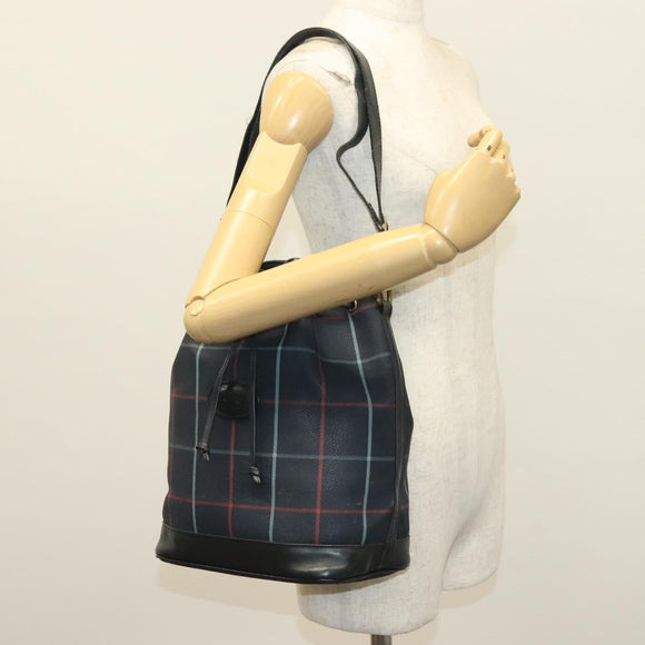 Burberrys Nova Check Shoulder Bag PVC Navy Gold Auth BA5347