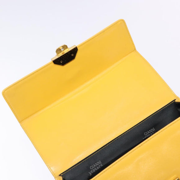 Gianni Versace Hand Bag Leather Yellow Gold Auth BA5349