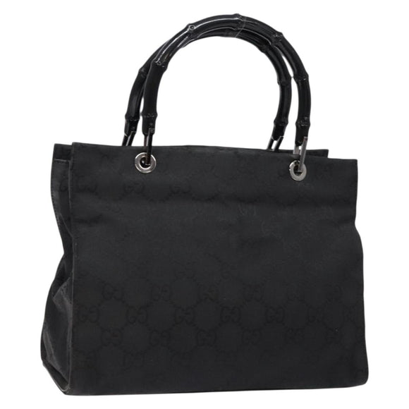 GUCCI GG Canvas Bamboo Hand Bag Nylon Black Silver 002 1016 Auth BA5353