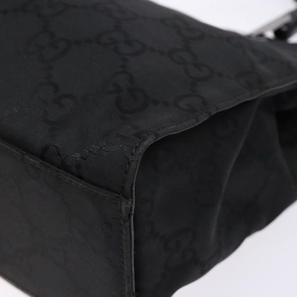 GUCCI GG Canvas Bamboo Hand Bag Nylon Black Silver 002 1016 Auth BA5353