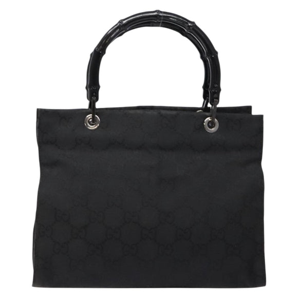 GUCCI GG Canvas Bamboo Hand Bag Nylon Black Silver 002 1016 Auth BA5353