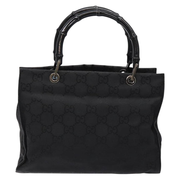GUCCI GG Canvas Bamboo Hand Bag Nylon Black Silver 002 1016 Auth BA5353