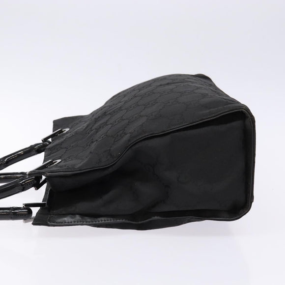 GUCCI GG Canvas Bamboo Hand Bag Nylon Black Silver 002 1016 Auth BA5353