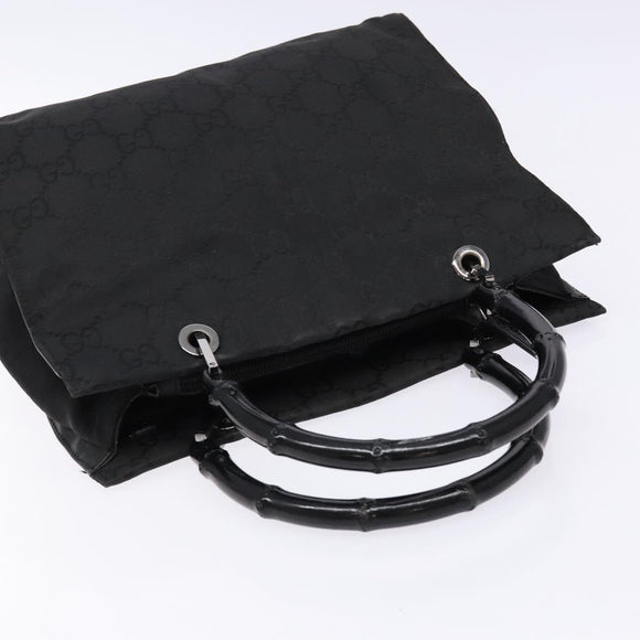 GUCCI GG Canvas Bamboo Hand Bag Nylon Black Silver 002 1016 Auth BA5353