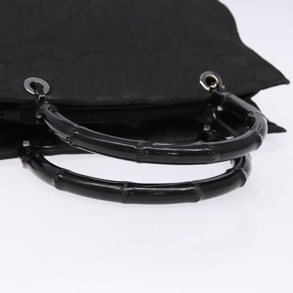 GUCCI GG Canvas Bamboo Hand Bag Nylon Black Silver 002 1016 Auth BA5353