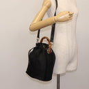 GUCCI Bamboo Hand Bag Nylon 2way Black Silver Auth BA5354-27