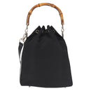 GUCCI Bamboo Hand Bag Nylon 2way Black Silver Auth BA5354-2