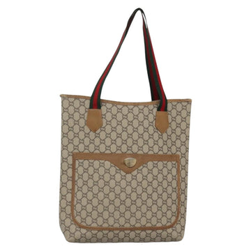 GUCCI GG Plus Supreme Web Sherry Line Tote Bag PVC Beige Gold Auth BA5355