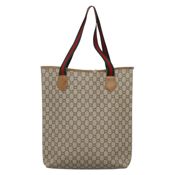 GUCCI GG Plus Supreme Web Sherry Line Tote Bag PVC Beige Gold Auth BA5355