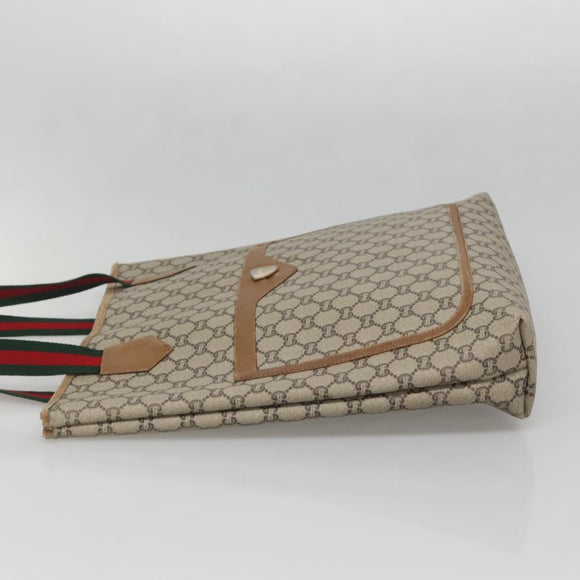 GUCCI GG Plus Supreme Web Sherry Line Tote Bag PVC Beige Gold Auth BA5355