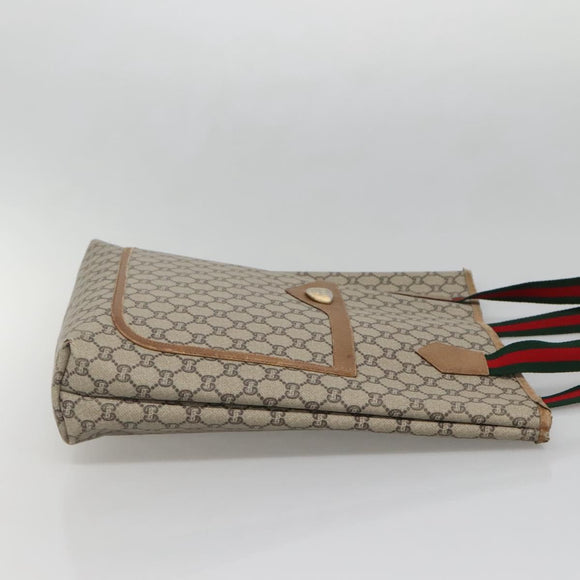 GUCCI GG Plus Supreme Web Sherry Line Tote Bag PVC Beige Gold Auth BA5355