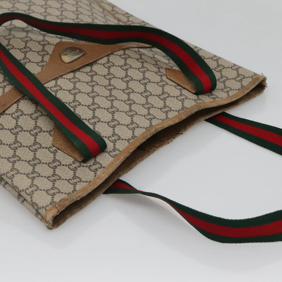 GUCCI GG Plus Supreme Web Sherry Line Tote Bag PVC Beige Gold Auth BA5355