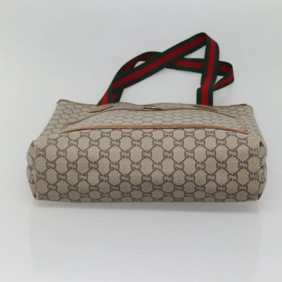 GUCCI GG Plus Supreme Web Sherry Line Tote Bag PVC Beige Gold Auth BA5355