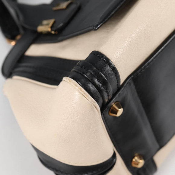 Chloe Little Alice Hand Bag Leather 2way White Gold Auth BA5358V