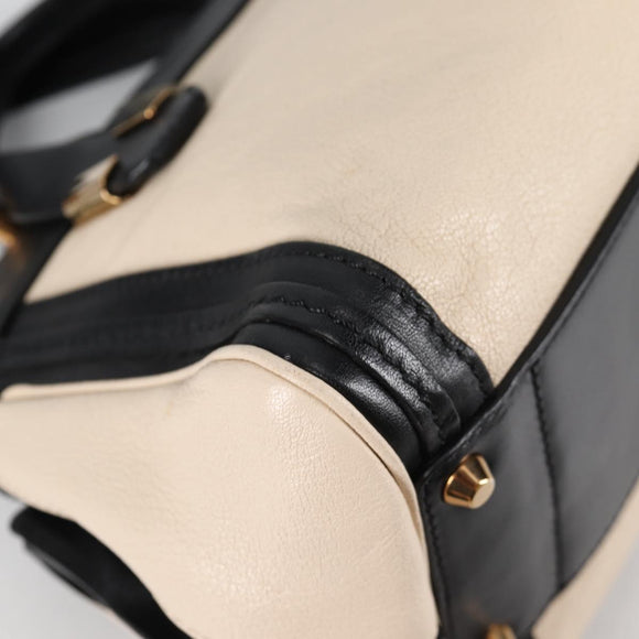 Chloe Little Alice Hand Bag Leather 2way White Gold Auth BA5358V