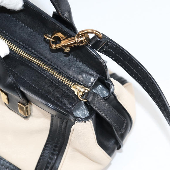Chloe Little Alice Hand Bag Leather 2way White Gold Auth BA5358V