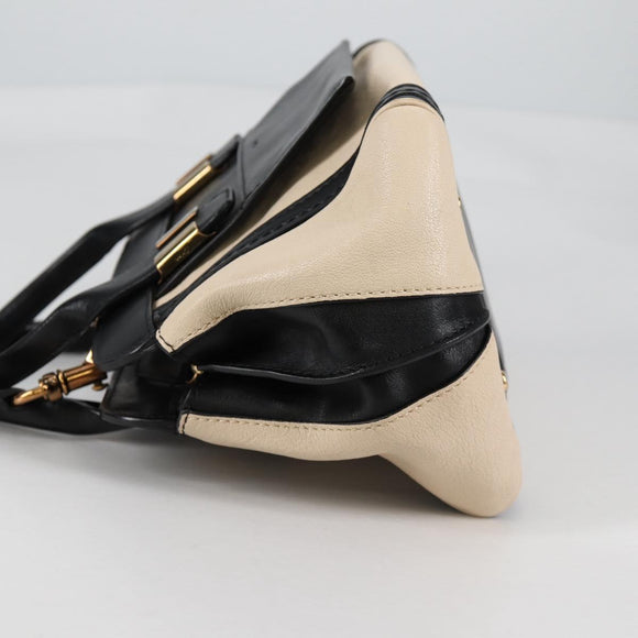 Chloe Little Alice Hand Bag Leather 2way White Gold Auth BA5358V