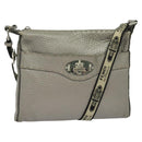 FENDI Celeria Shoulder Bag Leather Silver Auth BA5363-1
