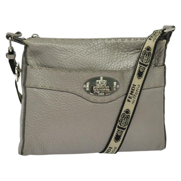 FENDI Celeria Shoulder Bag Leather Silver Auth BA5363